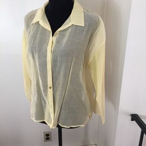 Eileen Fisher Yellow Button Down Sheer Blouse